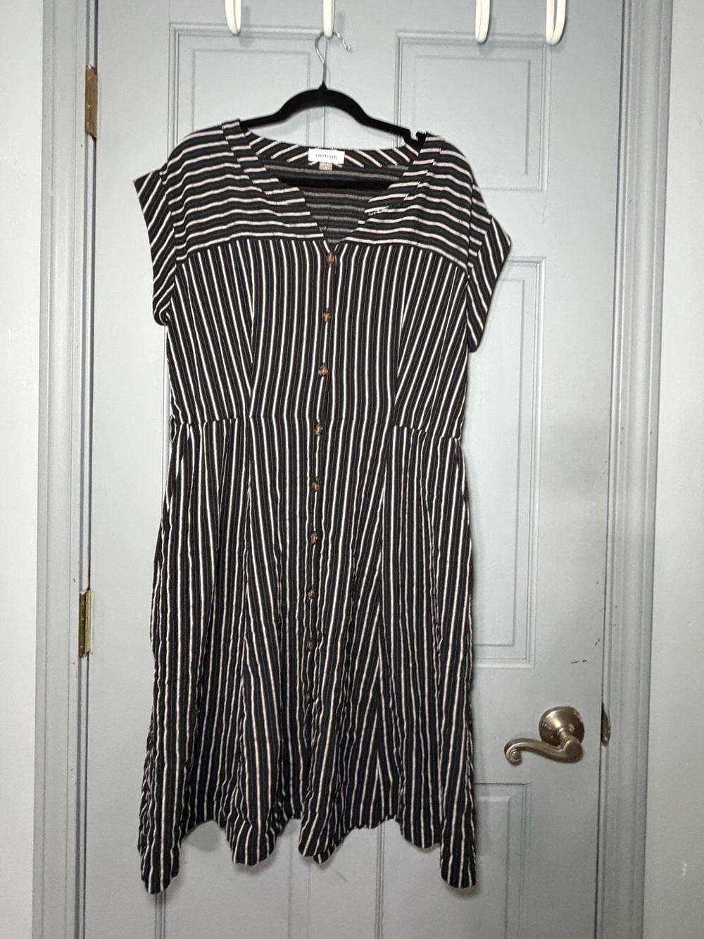 Calvin Klein Black and White Striped Midi Dress no belt